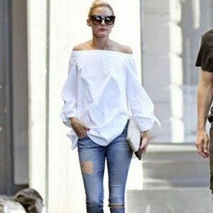 Free People show me some off the shoulder poplin oversized blouse in black